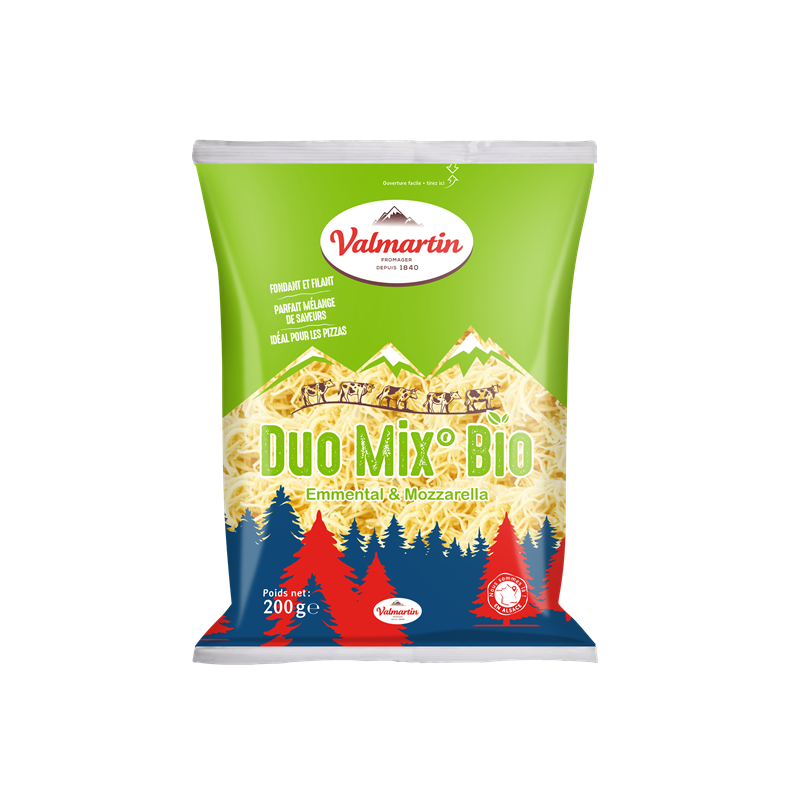 Duo mix emmental-mozzarella râpés, 200g, Valmartin