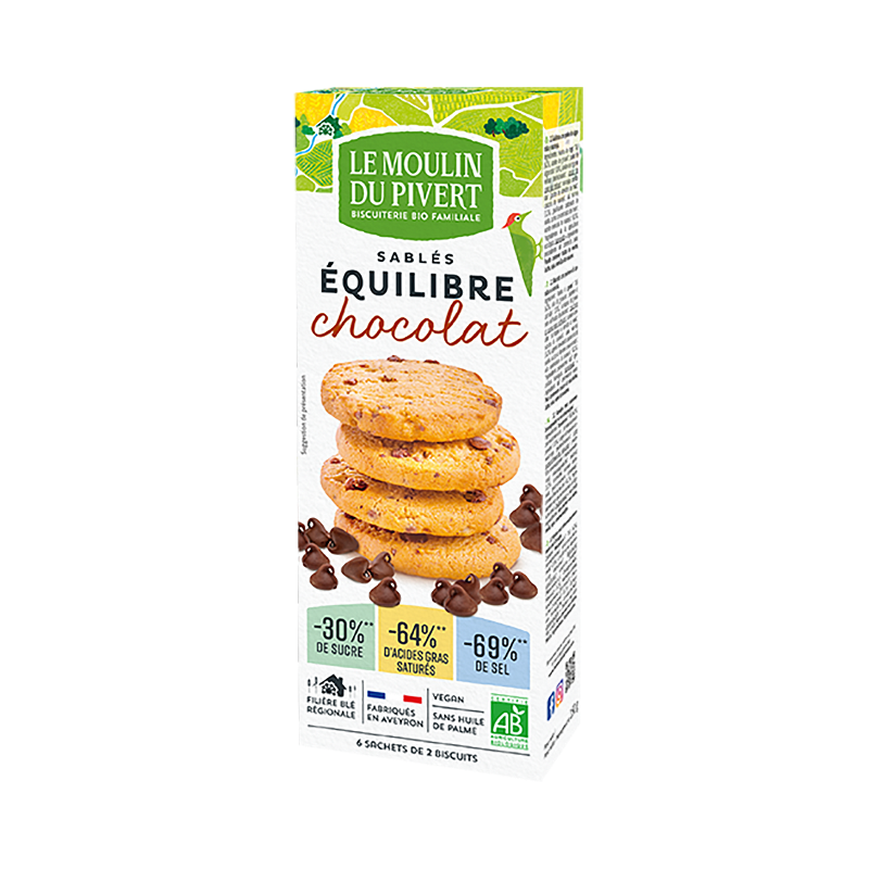 Biscuits sablés équilibre chocolat 150g, végan, Moulin du Pivert