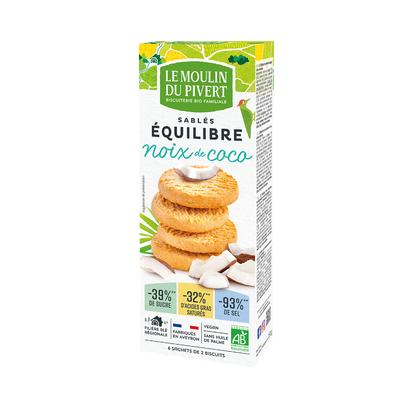 Biscuits sablés équilibre coconut 150g, végan, le Moulin du Pivert