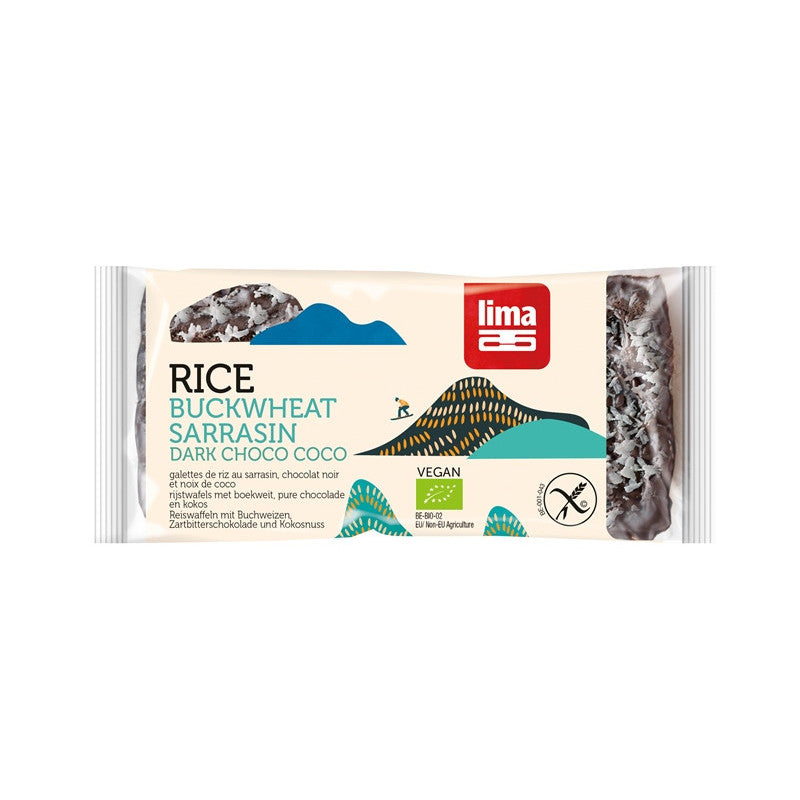 Galettes de riz et sarrasin nappé chocolat noir et noix de coco 90g, Lima