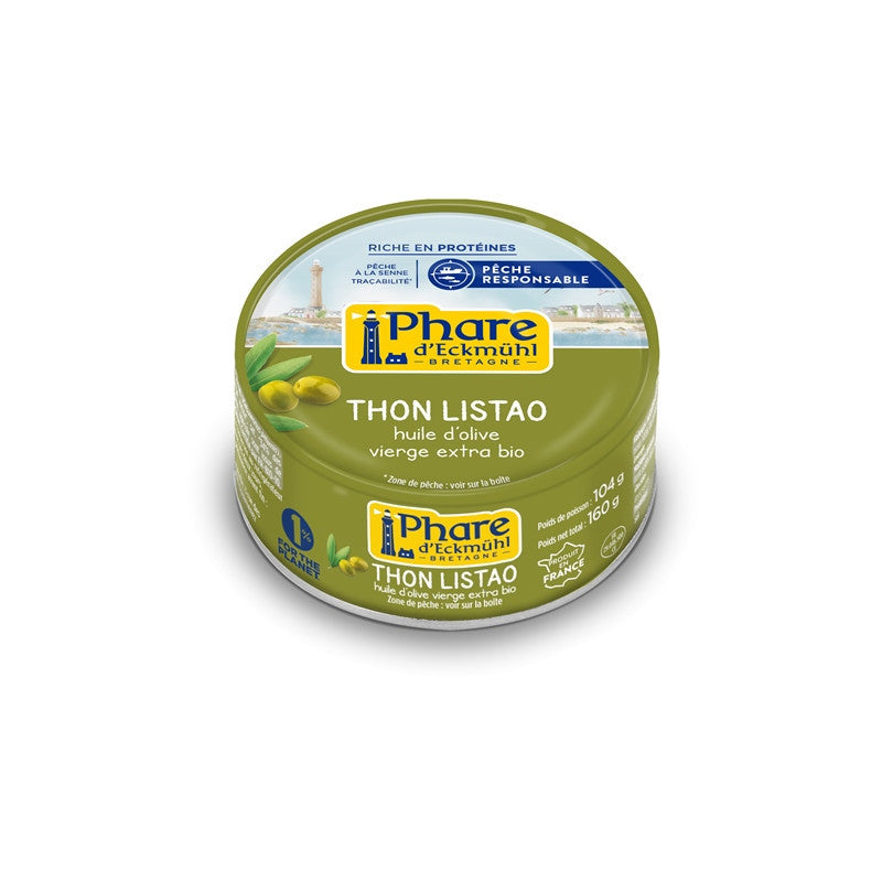 Thon listao pêche responsable à l'huile d'olive vierge extra, 160g, Phare d'Eckmühl