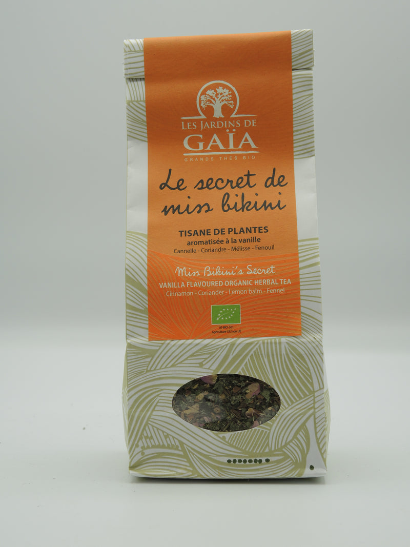 Tisane de plantes bio Le secret de miss bikini aromatisée à la vanille  / Cannelle - Coriandre - Mélisse, 120g, Jardins de Gaïa - Fenouil