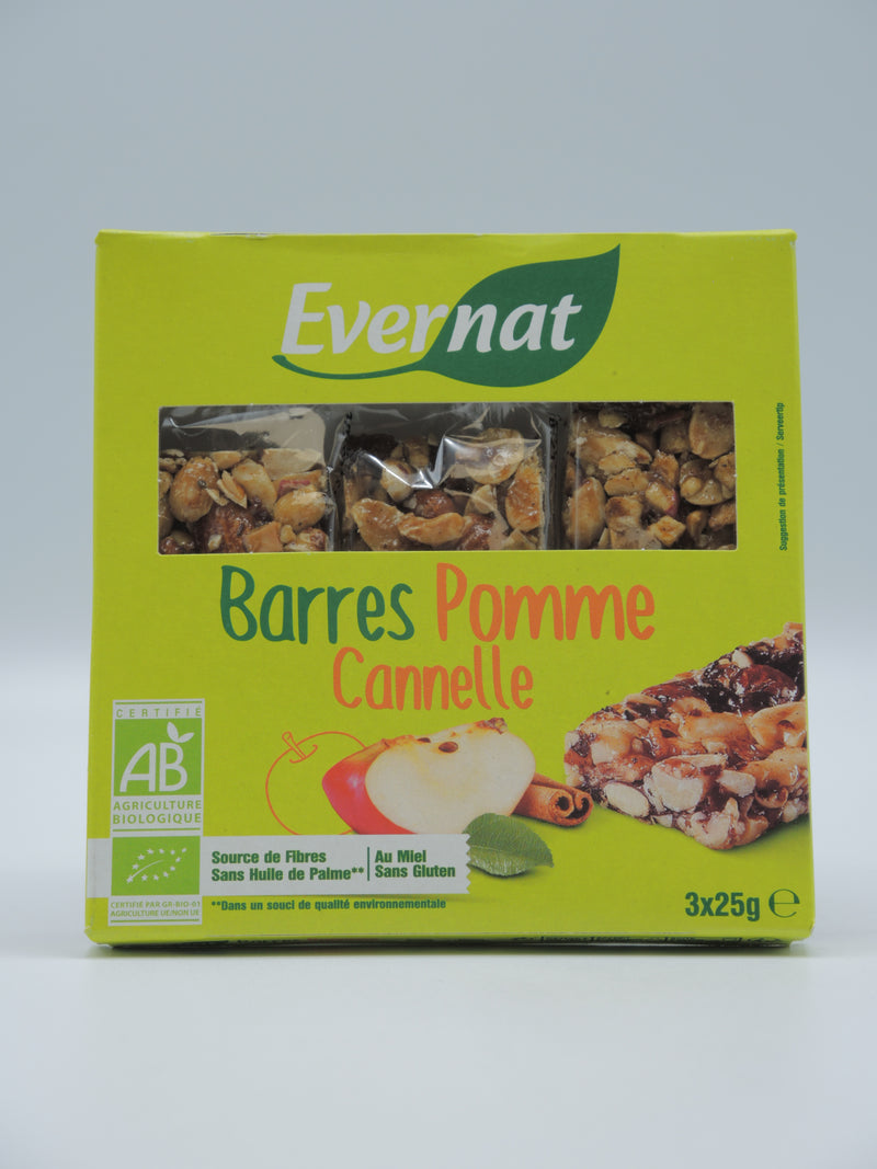 Barres pomme cannelle, 3x25g, Evernat