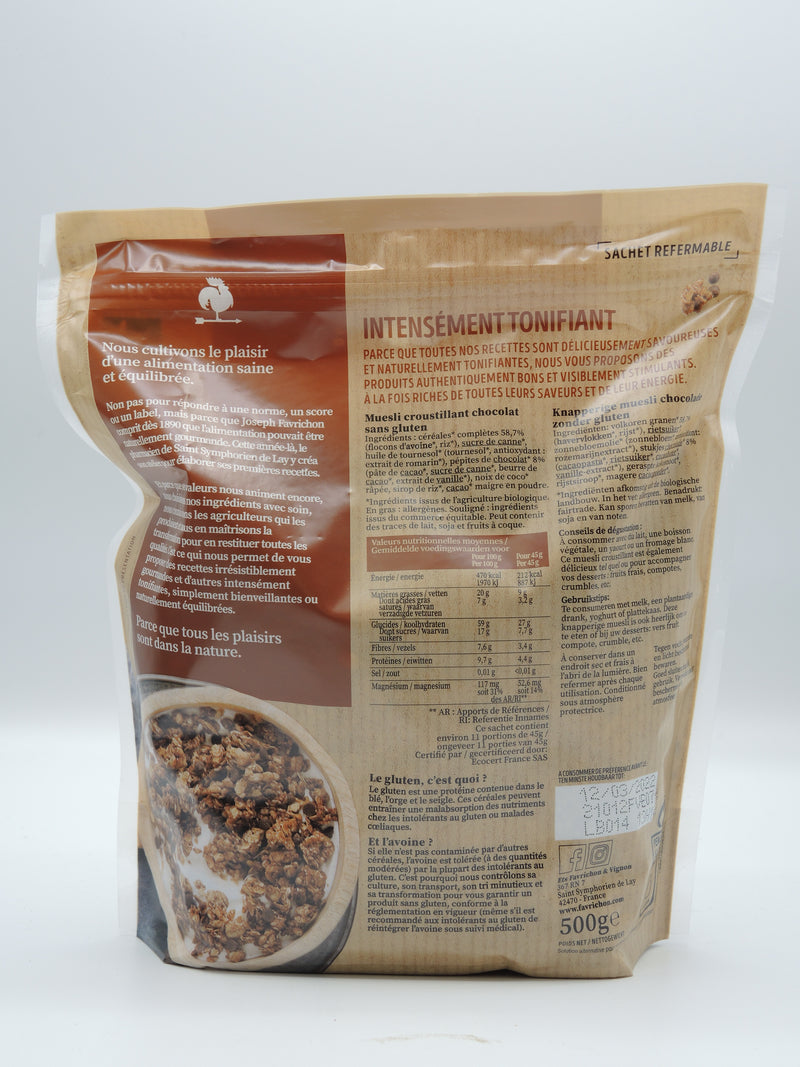 MUESLI BIO CROUSTILLANT CHOCOLAT, 500g, Favrichon