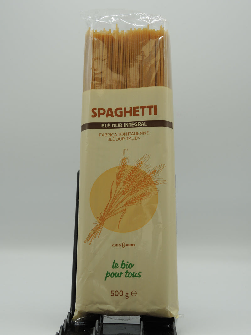 Spaghetti, blé dur intégral, 500g, le Bio pour tous