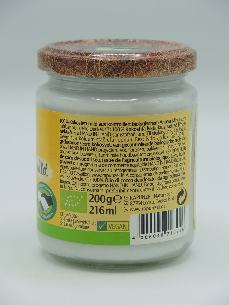 Huile de coco désodorisée, 200g, Rapunzel