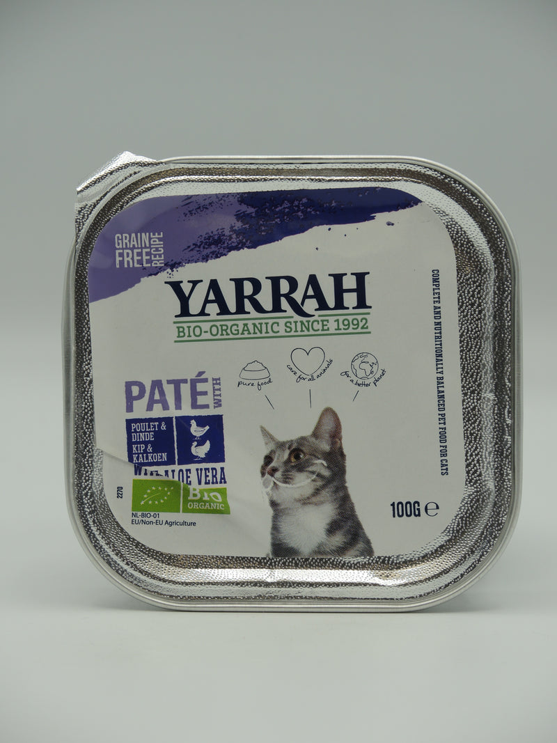 Alimentation pour chat, pâté au poulet & dinde, sans céréale,  100g, Yarrah