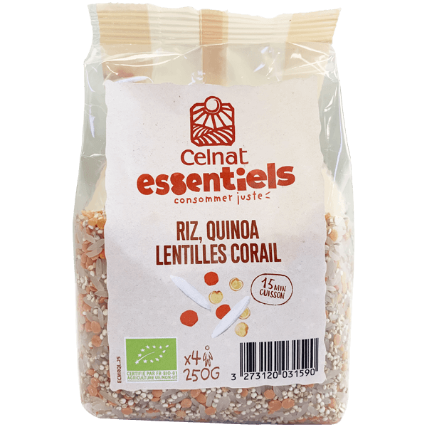 Riz, quinoa lentilles corail, 250g, Celnat