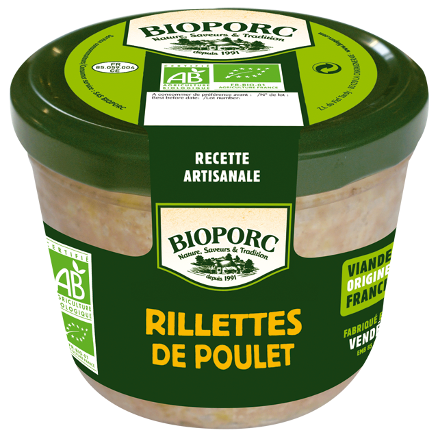 Rillettes de poulet, 190g, Bioporc